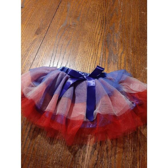 Infant Girls Size 70 6-12 Month Red White Blue Tulle Layered Tutu Skirt Costume - Picture 1 of 4